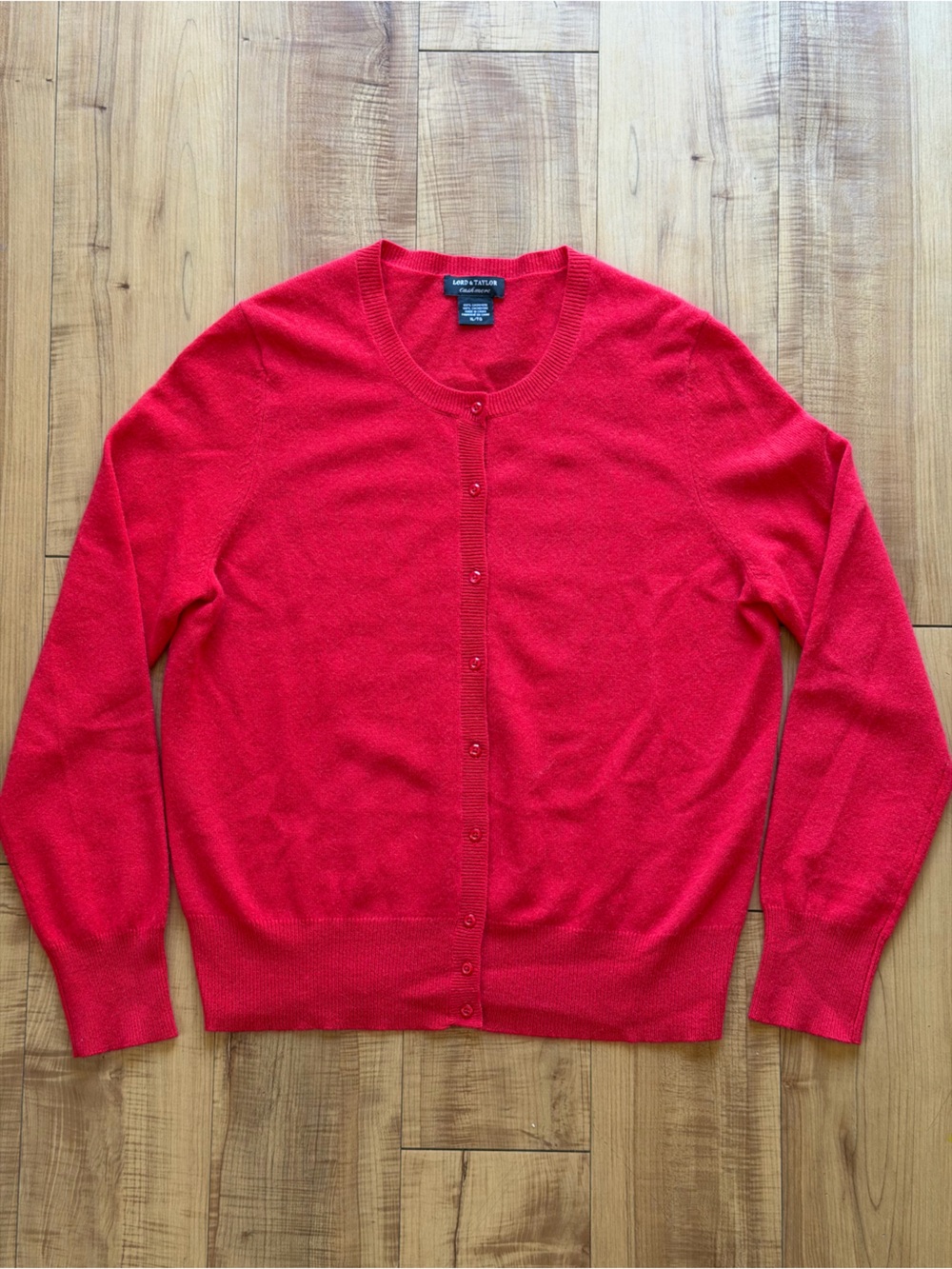 Lord & Taylor Women's Bright Red Button Front Cashmere Cardigan Quiet Luxury